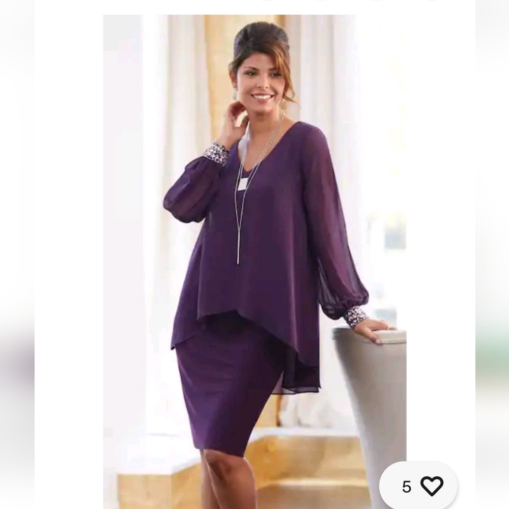 Midnight Velvet Purple Long Sheer Sleeve Dress SZ. 2X